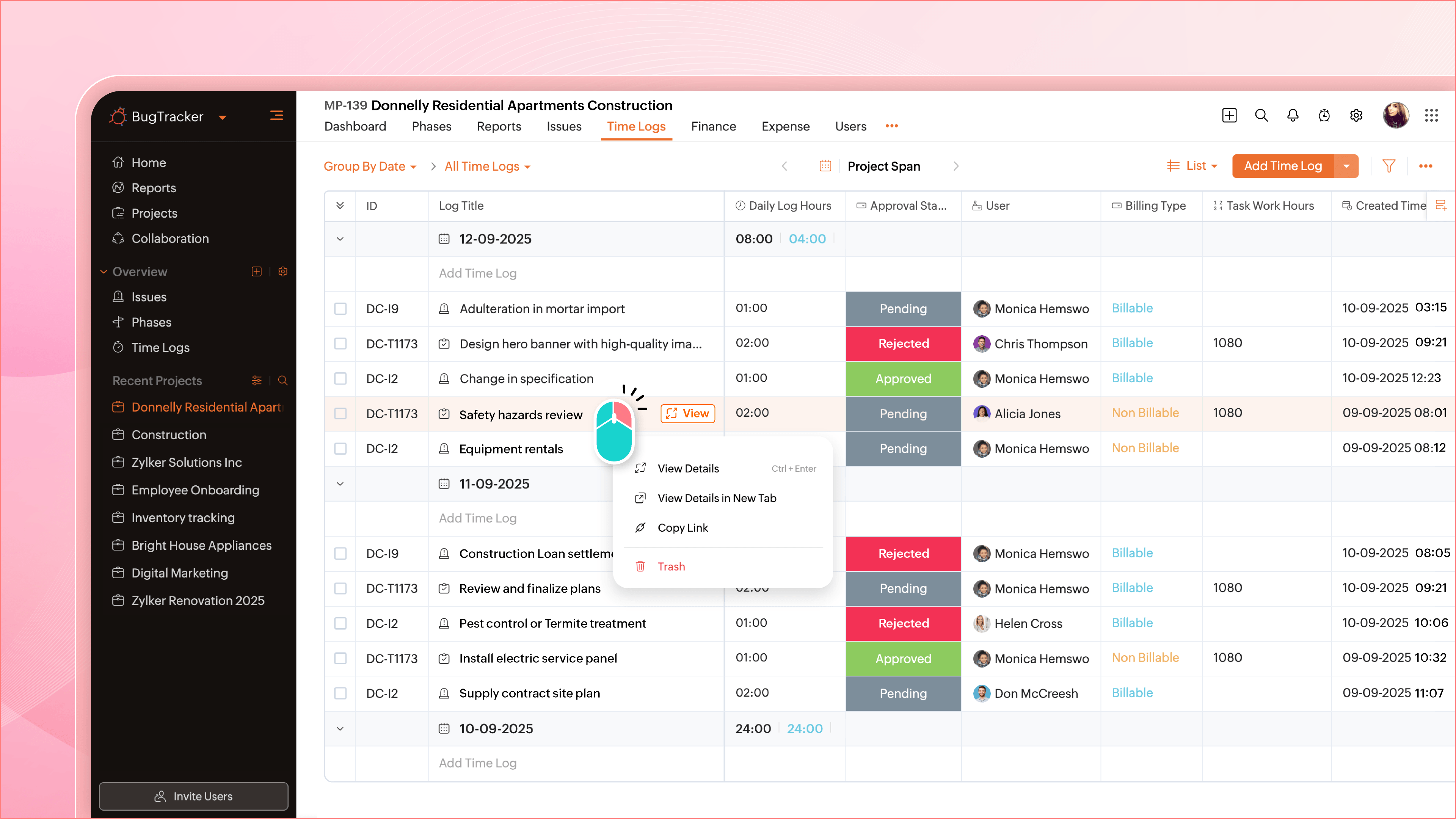screenshot of Zoho BugTracker